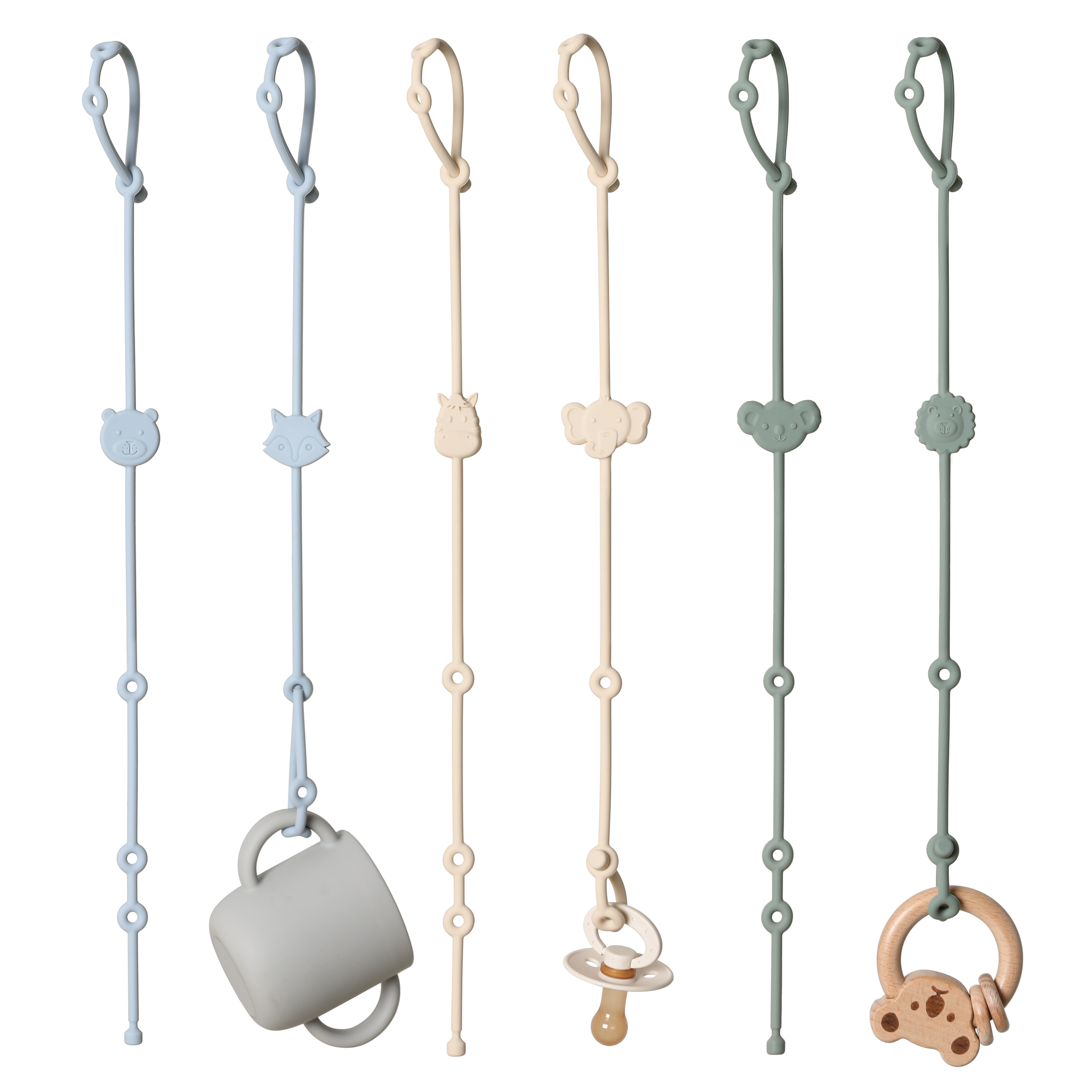 AliExpress 6pcs Baby Silicone Toys Straps ,Cartoon Animal Shape Anti-Lost Adjustable Pacifier Chain For  For Strollers, High Chairs