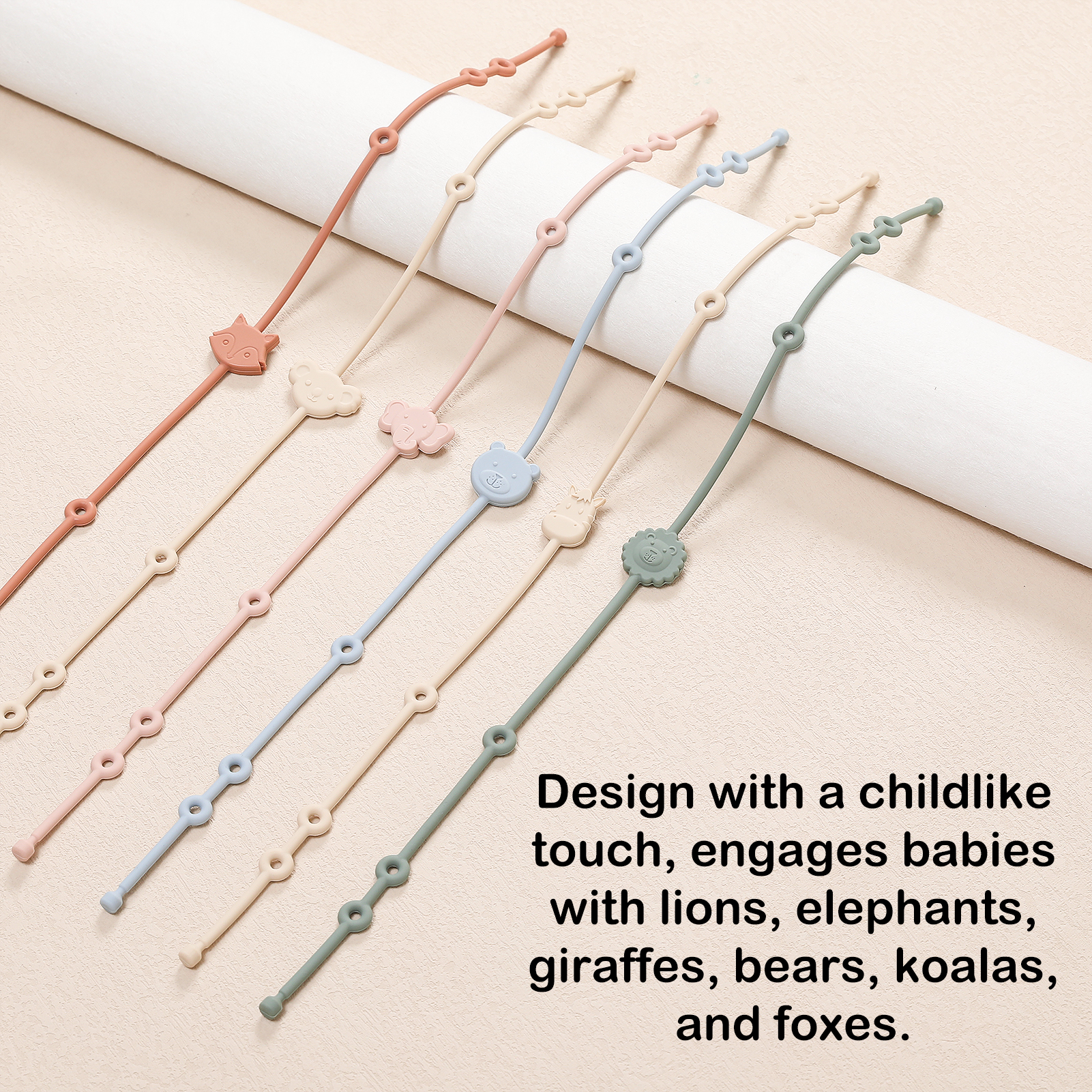 AliExpress 6pcs Baby Silicone Toys Straps ,Cartoon Animal Shape Anti-Lost Adjustable Pacifier Chain For  For Strollers, High Chairs, view 3