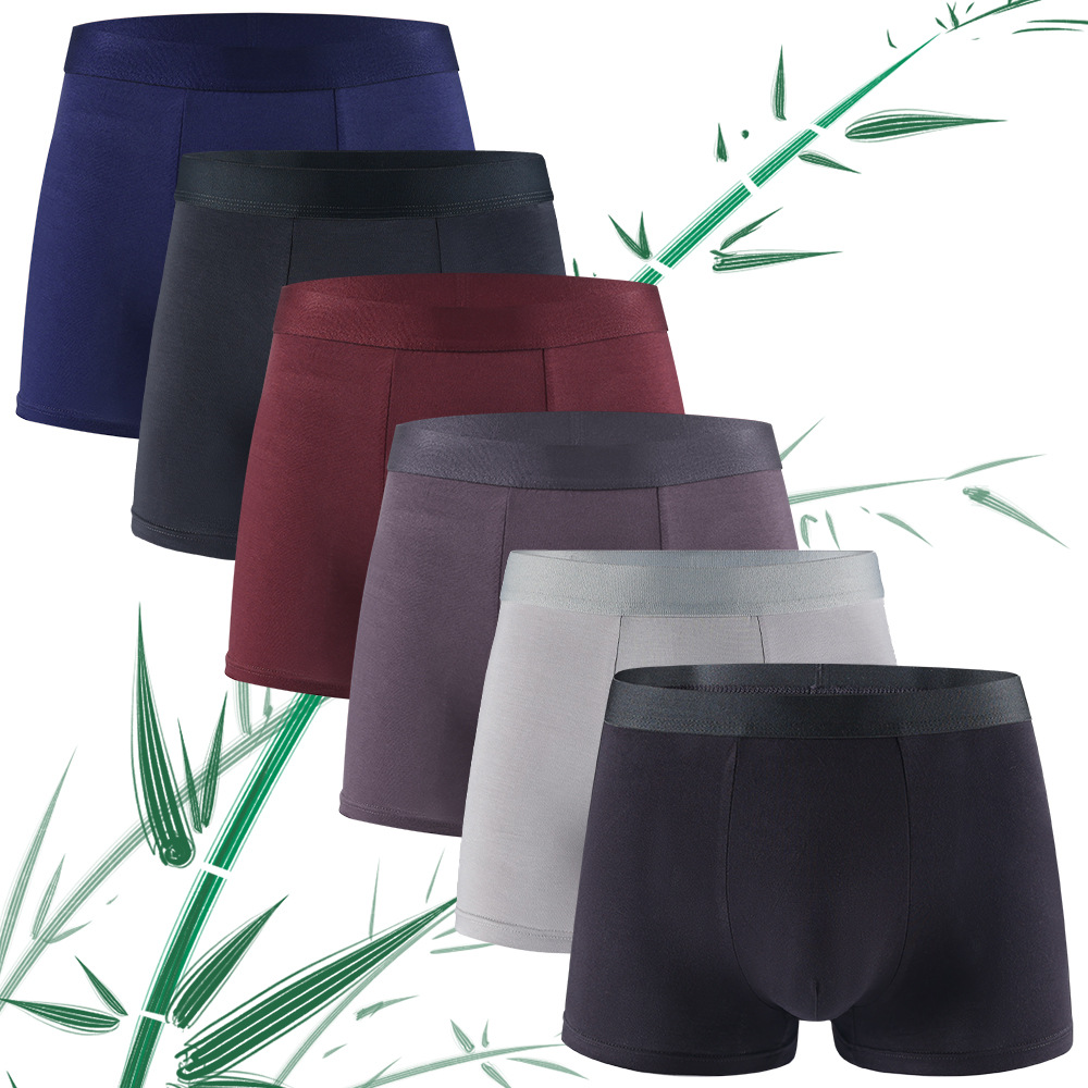 AliExpress 6pcs Bamboo Fiber Men Flat Underwear Solid Color Simple Mid Waist Sports Underpants Soft Breathear High Quality Fabric Knickers, view 2