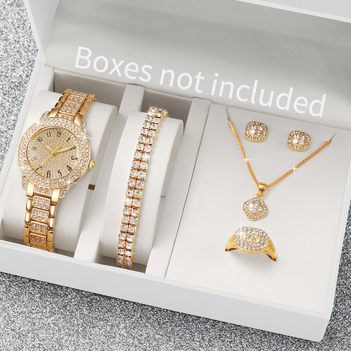 AliExpress Women's Gold Steel Band Watch and Jewelry Set