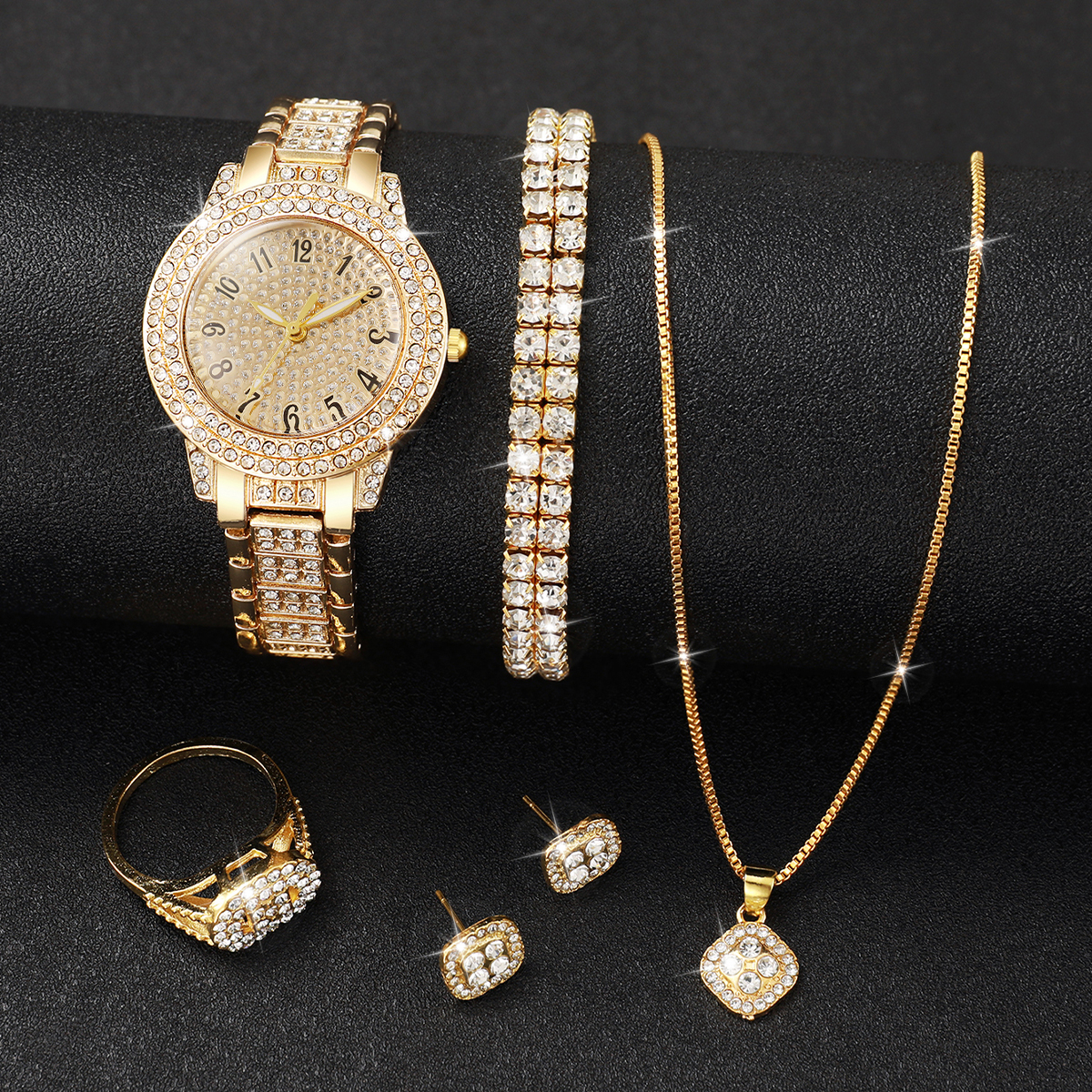 AliExpress Women's Gold Steel Band Watch and Jewelry Set, view 3