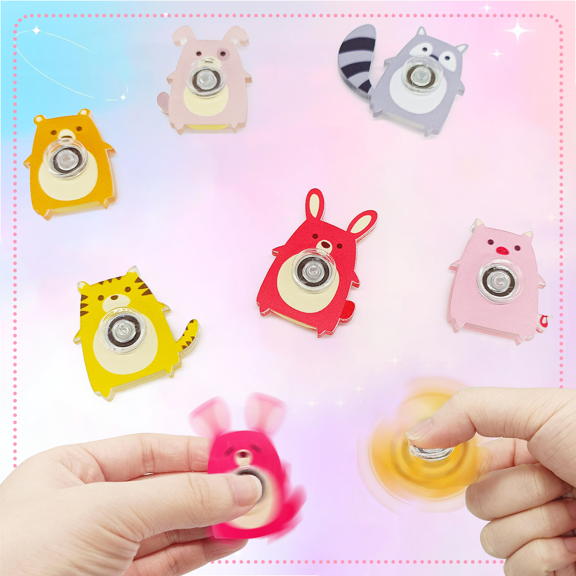 AliExpress 6PCS Fingertip Gyro Toy Creative Acrylic Animal Cat Dog Fox Fidget Spinners Toys Stress Relief Party Favors Gifts, view 2
