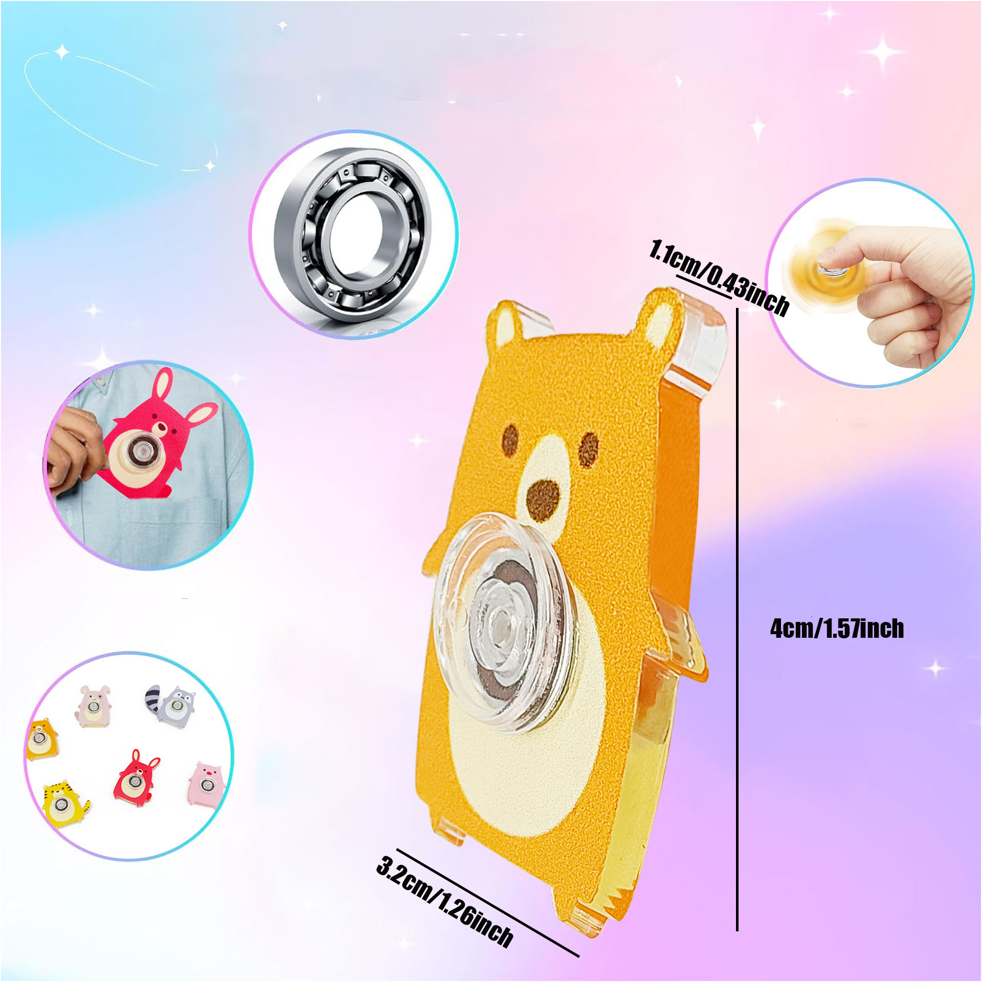 AliExpress 6PCS Fingertip Gyro Toy Creative Acrylic Animal Cat Dog Fox Fidget Spinners Toys Stress Relief Party Favors Gifts, view 4