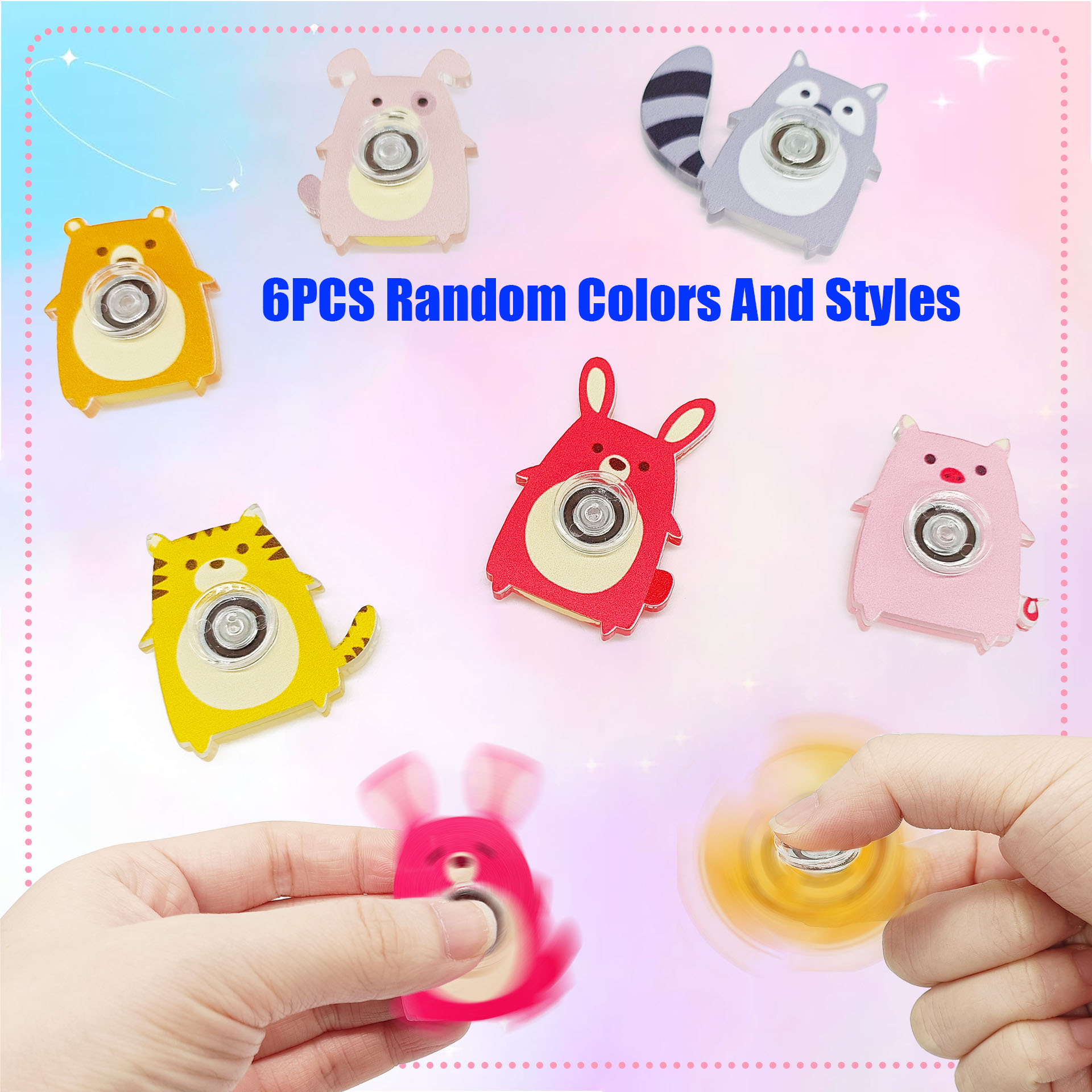 AliExpress 6PCS Fingertip Gyro Toy Creative Acrylic Animal Cat Dog Fox Fidget Spinners Toys Stress Relief Party Favors Gifts, view 6