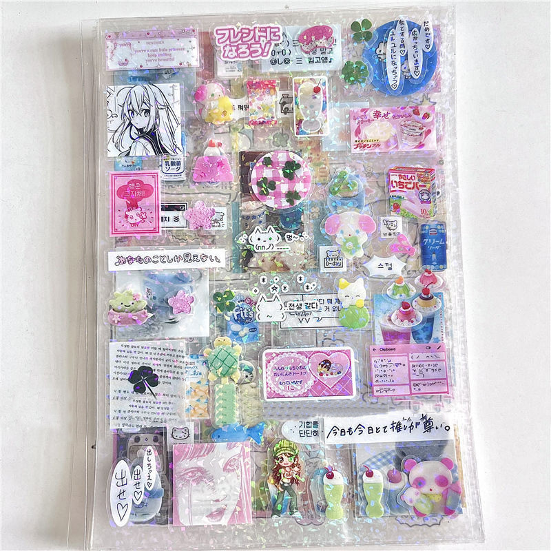 AliExpress 6pcs Glitter Stickers Y2K DIY Toploader Scrapbooking Journal Decor Stickers for Phone Kawaii Transparent PET Stickers Gift, view 2