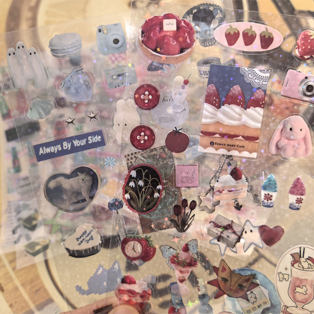 AliExpress 6pcs Glitter Stickers Y2K DIY Toploader Scrapbooking Journal Decor Stickers for Phone Kawaii Transparent PET Stickers Gift, view 4