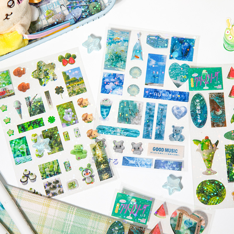 AliExpress 6pcs Glitter Stickers Y2K DIY Toploader Scrapbooking Journal Decor Stickers for Phone Kawaii Transparent PET Stickers Gift, view 5