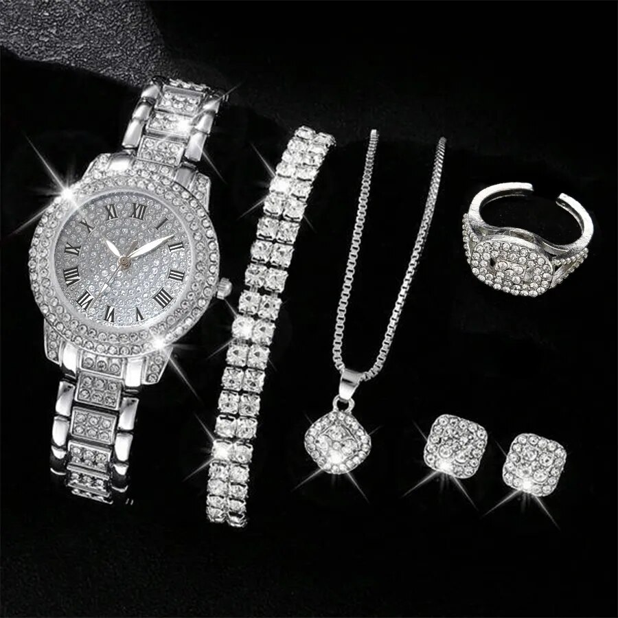 AliExpress Women's Rhinestone Quartz Watch and Jewelry Set