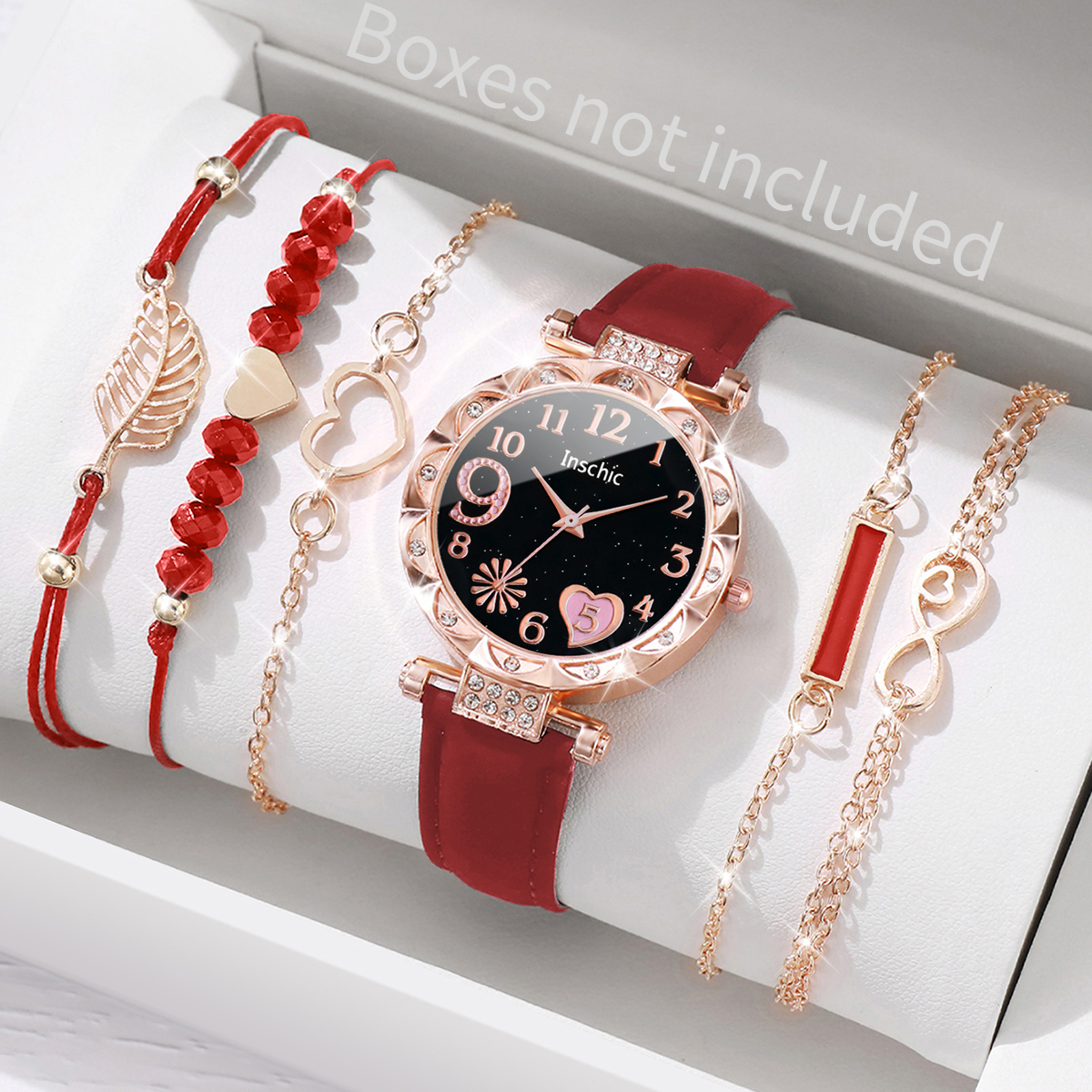 AliExpress Women's Heart Dial Watch Set with Leaf Bracelets, view 2