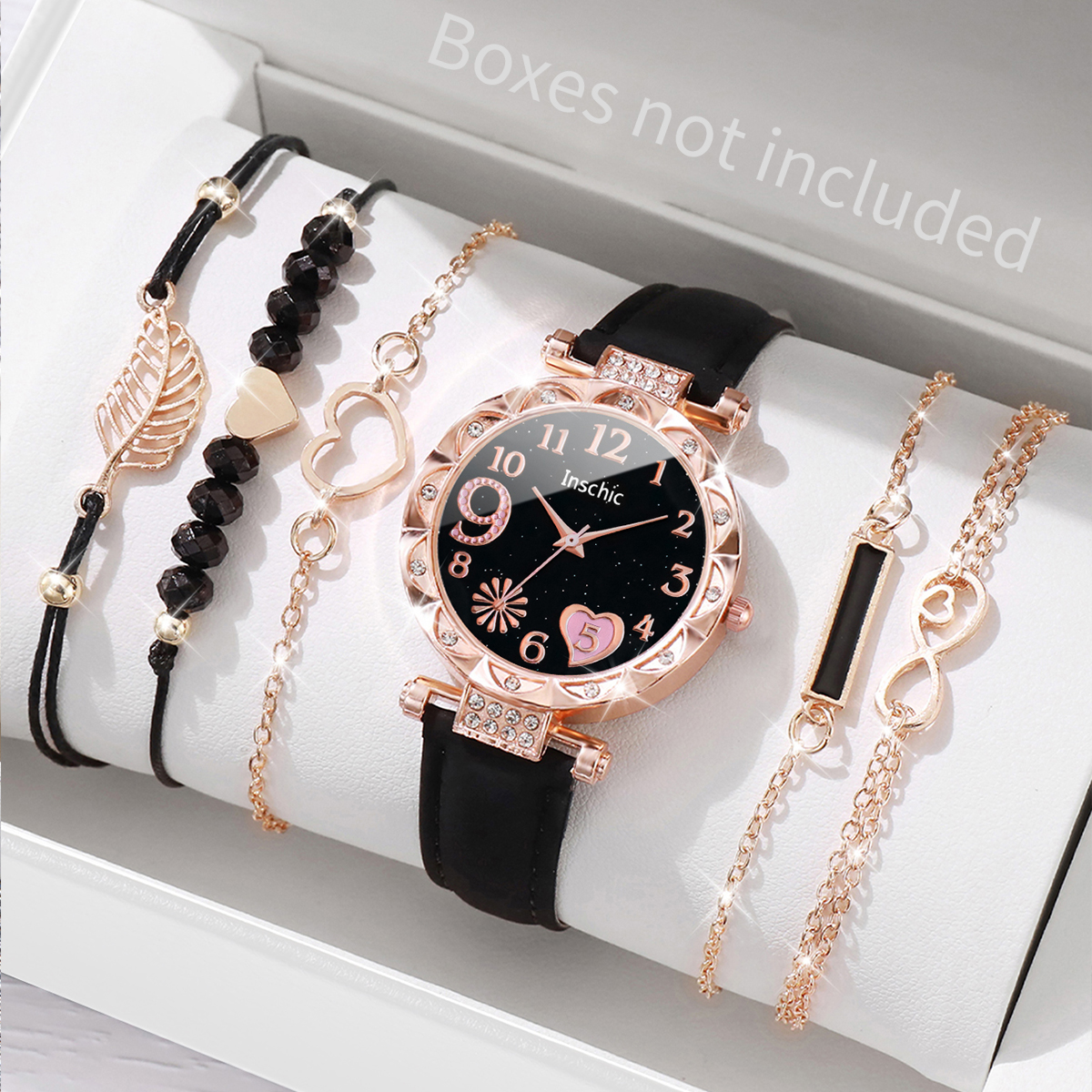 AliExpress Women's Heart Dial Watch Set with Leaf Bracelets, view 3