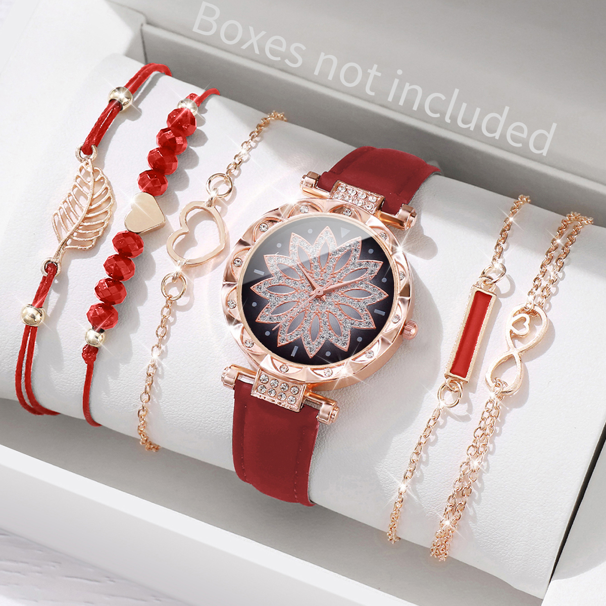 AliExpress Women's Heart Dial Watch Set with Leaf Bracelets, view 4