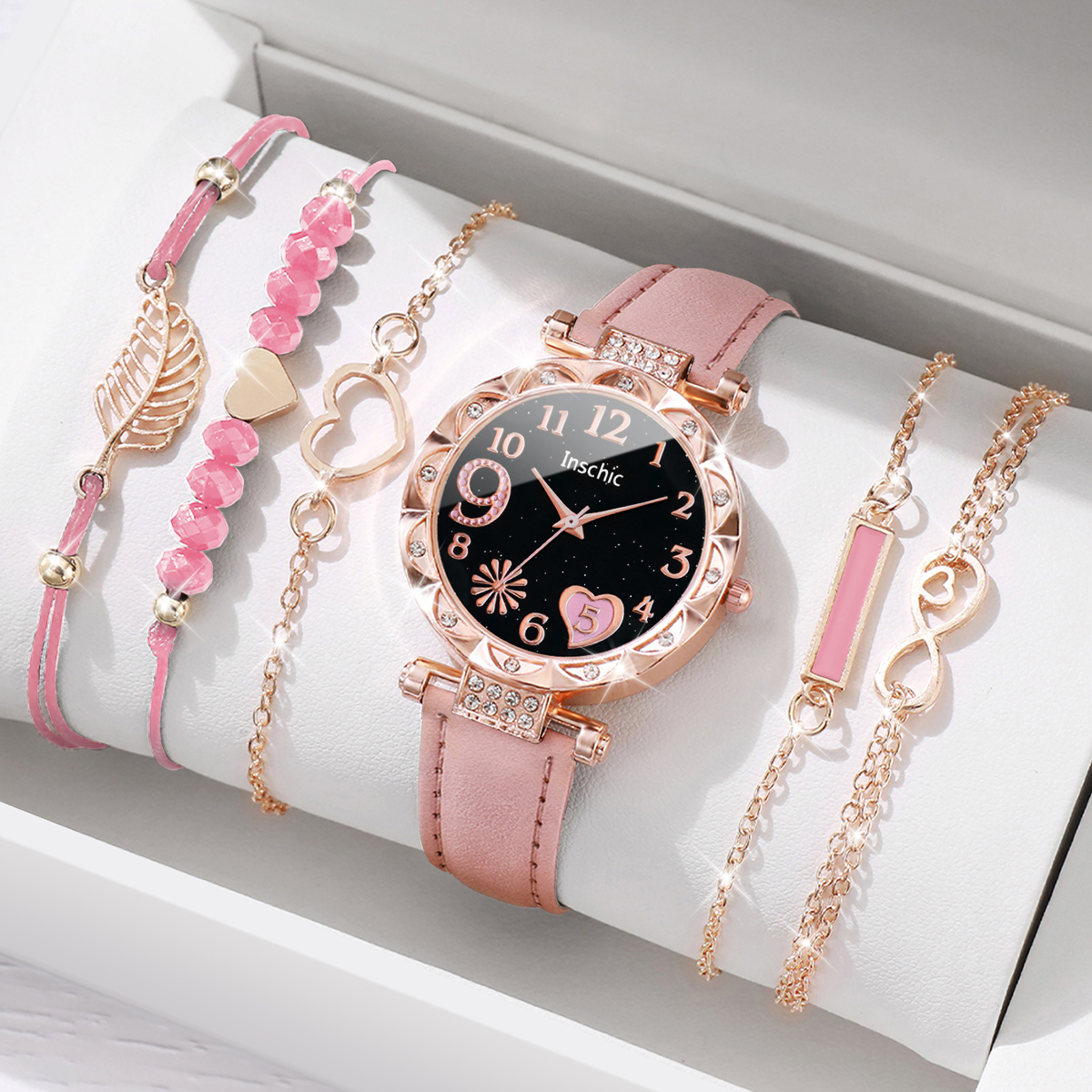 AliExpress Women's Heart Dial Quartz Watch Set (6-Piece)