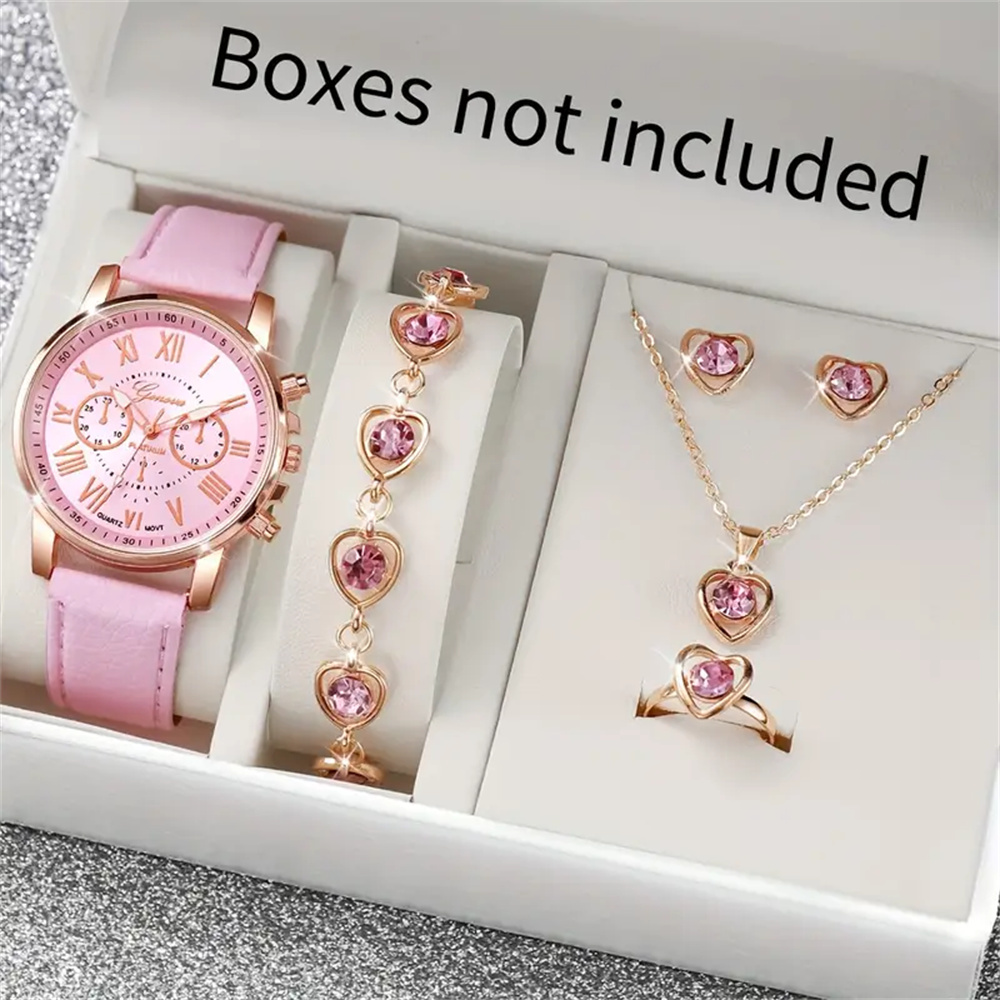AliExpress Women's Heart Rhinestone Quartz Watch Set (6-Piece)