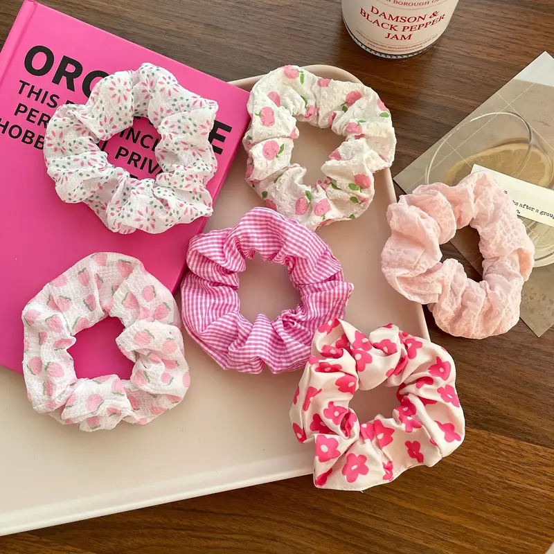 AliExpress 6-Piece Pink Peach Blossom Check Scrunchies