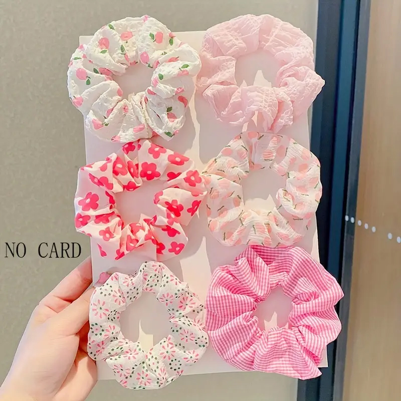 AliExpress 6-Piece Pink Peach Blossom Check Scrunchies, view 5