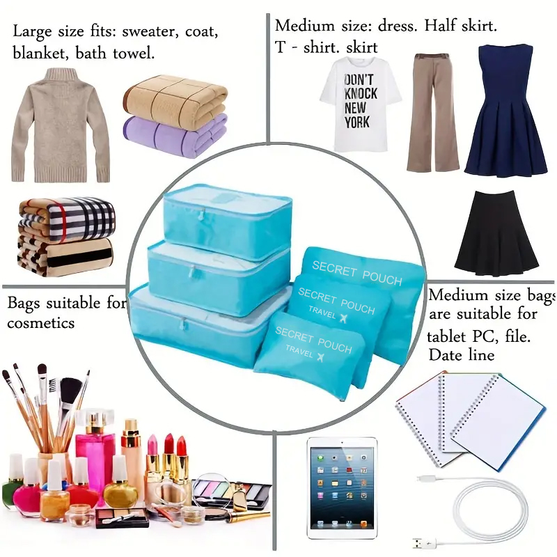 AliExpress 6pcs Travel Storage Bag Large Capacity Luggage Clothes Sorting Organizer Set Suitcase Pouch Case Shoes Packing Cube Bag, view 4