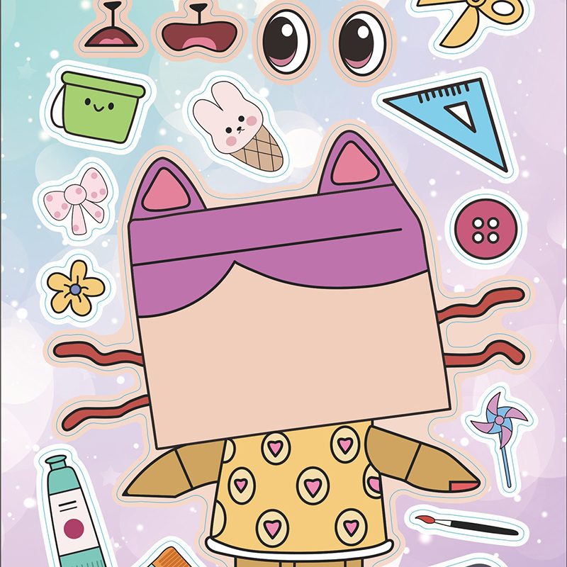 AliExpress 6Sheets Gabby's Dollhouse Make A Face Puzzle Stickers Cartoon Parent-child Interactive Puzzle Ledger DIY Face Stickers, view 4