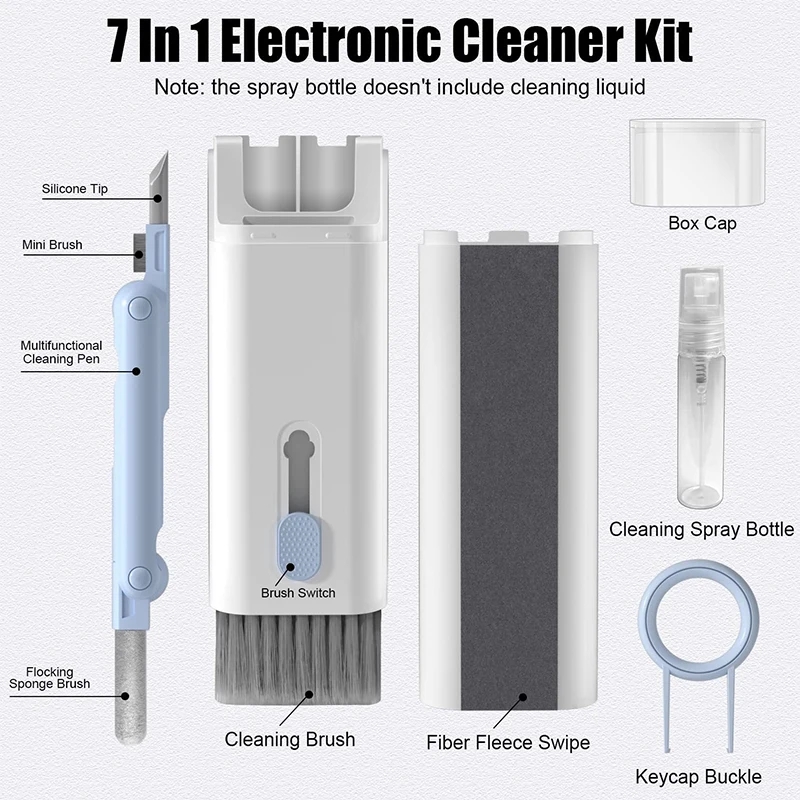 AliExpress 7 in 1 Computer Keyboard Cleaner Brush Kit Earphone Cleaning Pen For Headset Keyboard Cleaning Tools Cleaner Keycap Puller Kit, view 2
