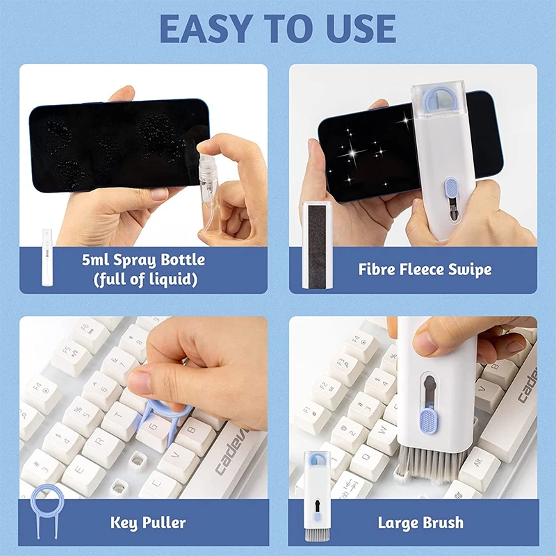 AliExpress 7 in 1 Computer Keyboard Cleaner Brush Kit Earphone Cleaning Pen For Headset Keyboard Cleaning Tools Cleaner Keycap Puller Kit, view 4