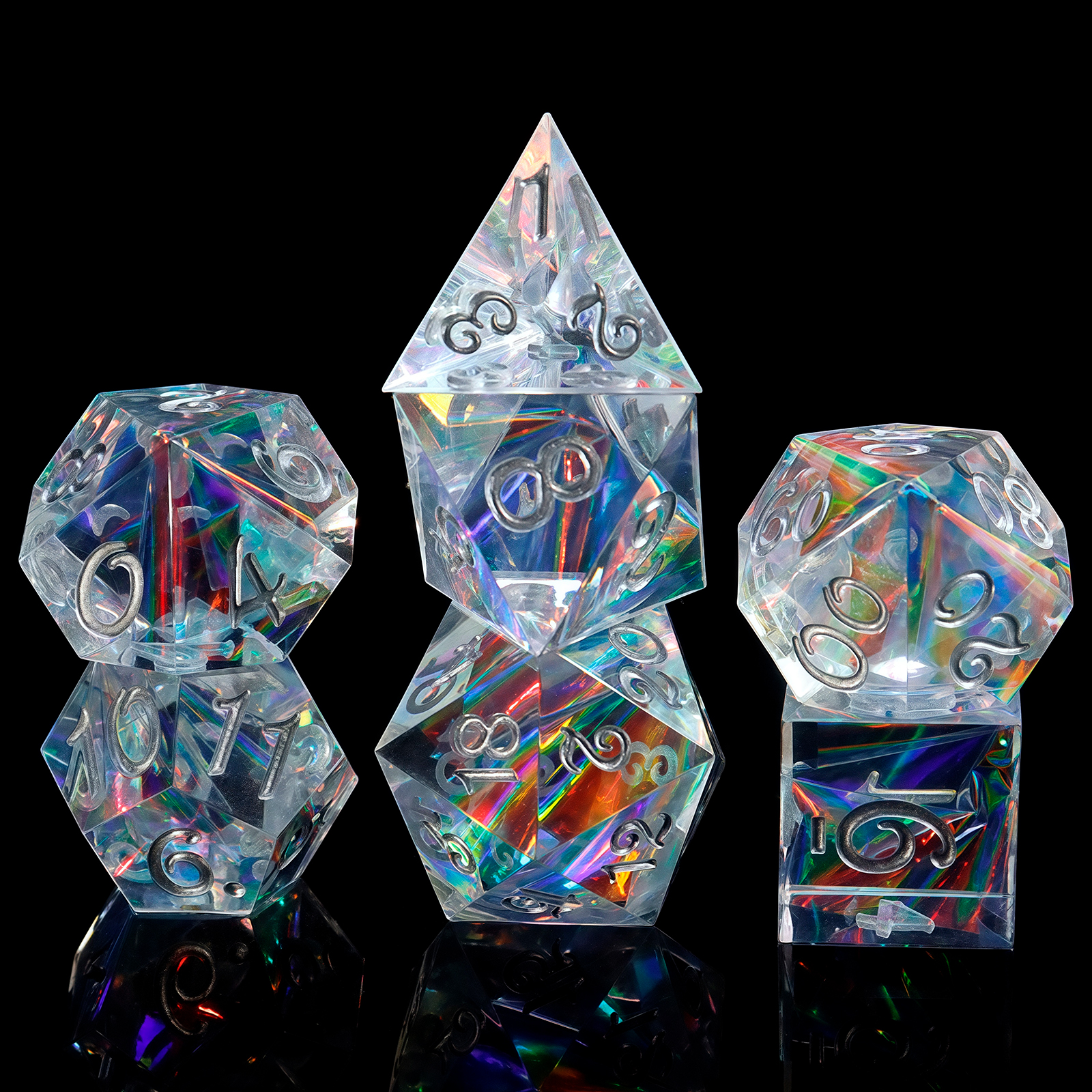 AliExpress 7-Piece Set of Polyhedral Transparent Resin Dice Refracting Multiple Colors of Light For Board Games, view 2