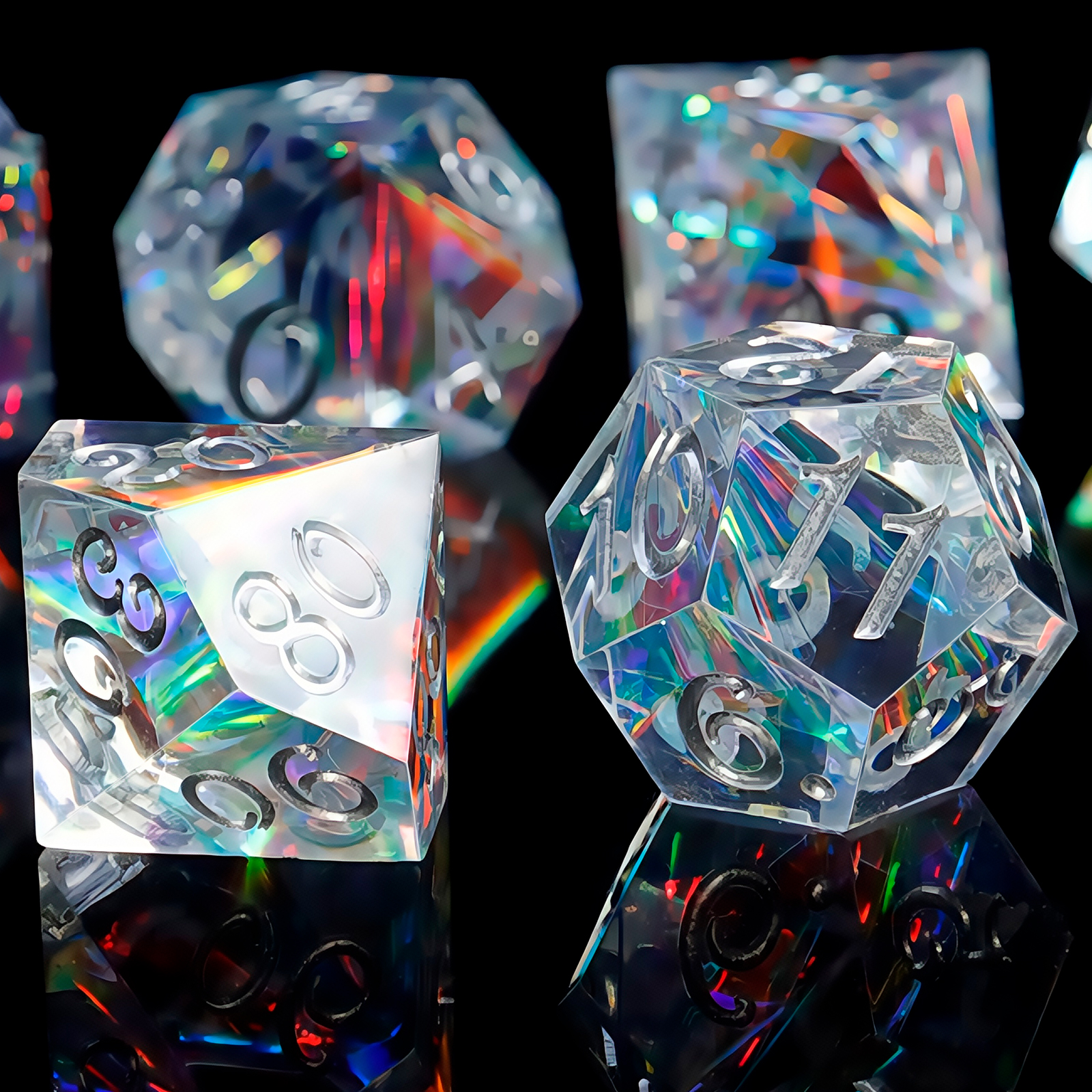 AliExpress 7-Piece Set of Polyhedral Transparent Resin Dice Refracting Multiple Colors of Light For Board Games, view 3