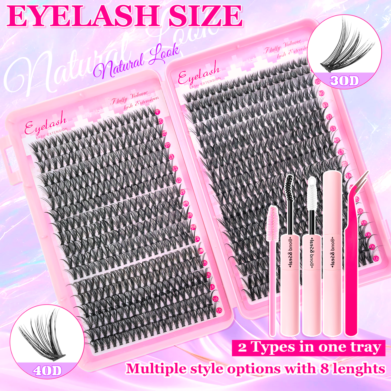 AliExpress 720/200pcs Eyelash Extension Kit Fluffy Eyelash Extension Kit with Lash Bond and Seal Lash Tweezers Thick Lash Clusters Wispy, view 6