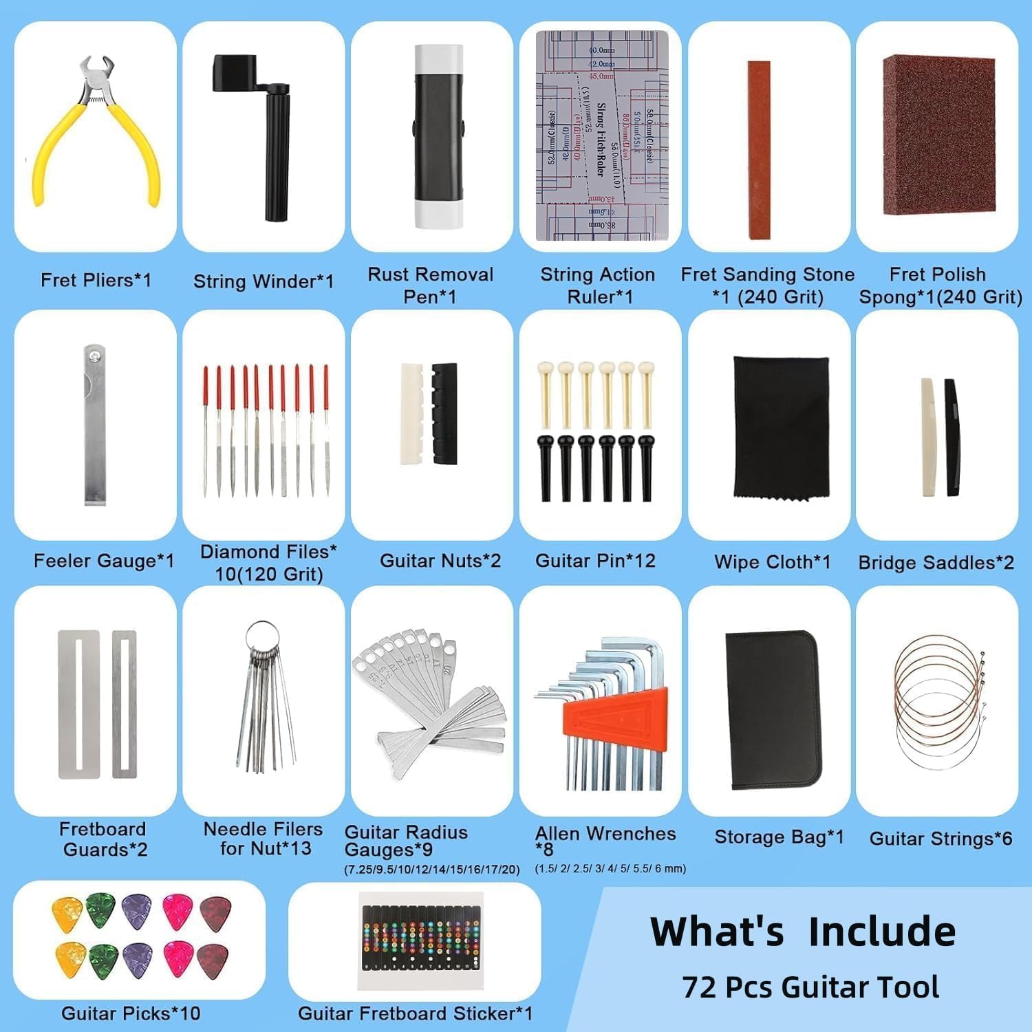 AliExpress 72PCS Guitar Repair Tool Kit Guitar Maintenance Tool Set for Guitar Ukulele Bass Banjo Luthier Tools Guitar Repair Tool Kit, view 5