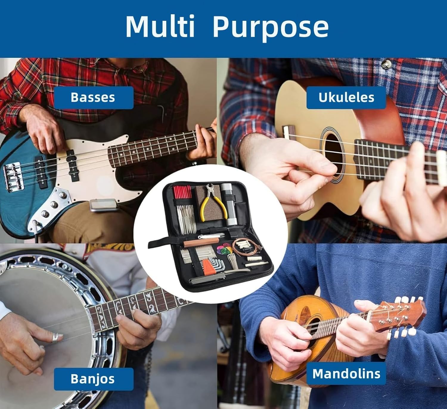 AliExpress 72PCS Guitar Repair Tool Kit Guitar Maintenance Tool Set for Guitar Ukulele Bass Banjo Luthier Tools Guitar Repair Tool Kit, view 6