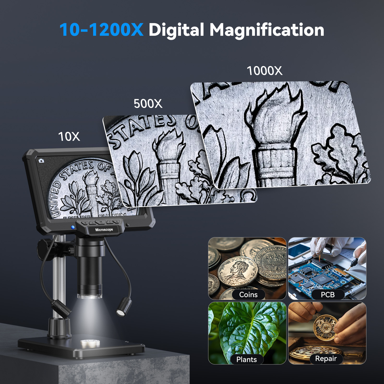 AliExpress 7 Inch Digital Microscope (1200X, 16MP), view 4