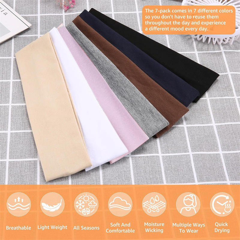 AliExpress 7PCS Elastic Sports Headbands For Women Stretchy Candy-Colored Hairbands Fashion Sweatbands For Fitness Yoga Running Cycling, view 2