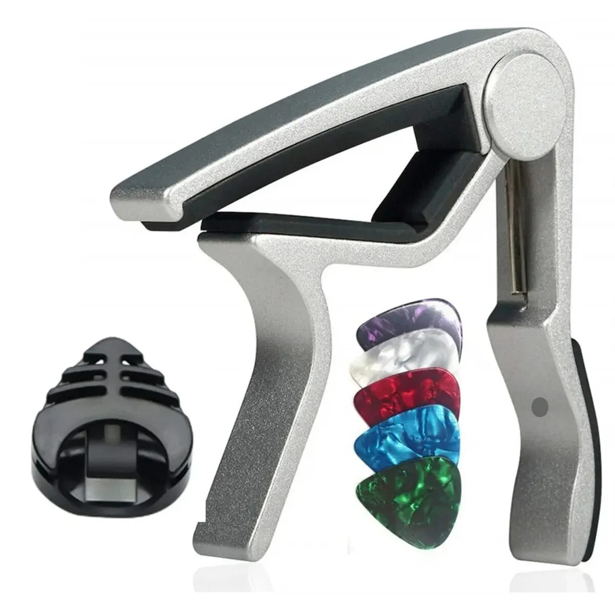 AliExpress 7pcs Guitar Capo for Acoustic And Electric Guitars With 5 Picks for Free And 1 Holder,Black; Silver, view 6