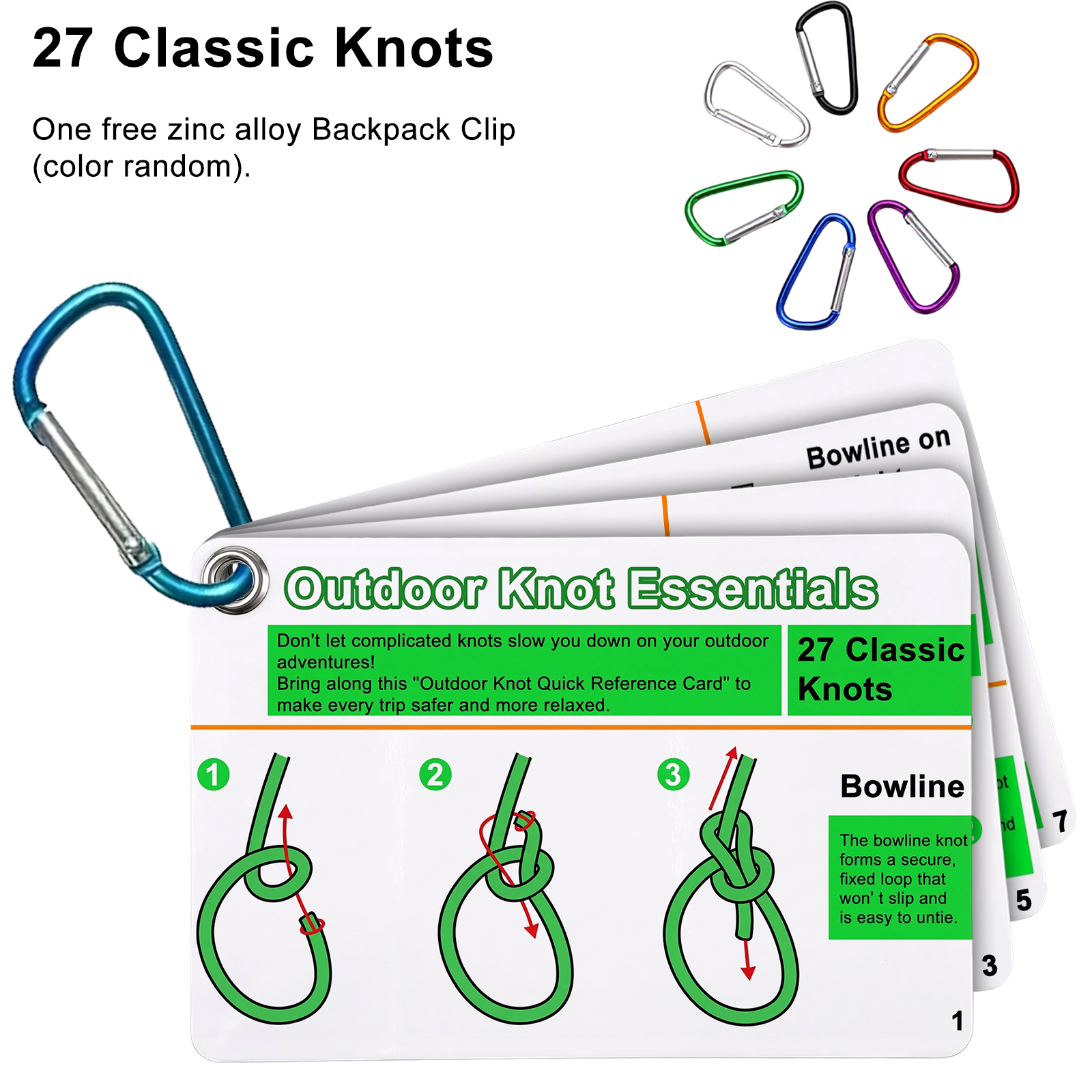 AliExpress 7PCS/SET Outdoor Knot Essentials Cards 27 Classic Knots Guide with Mini Carabiner, Durable Pocket Reference for Camping Backpack