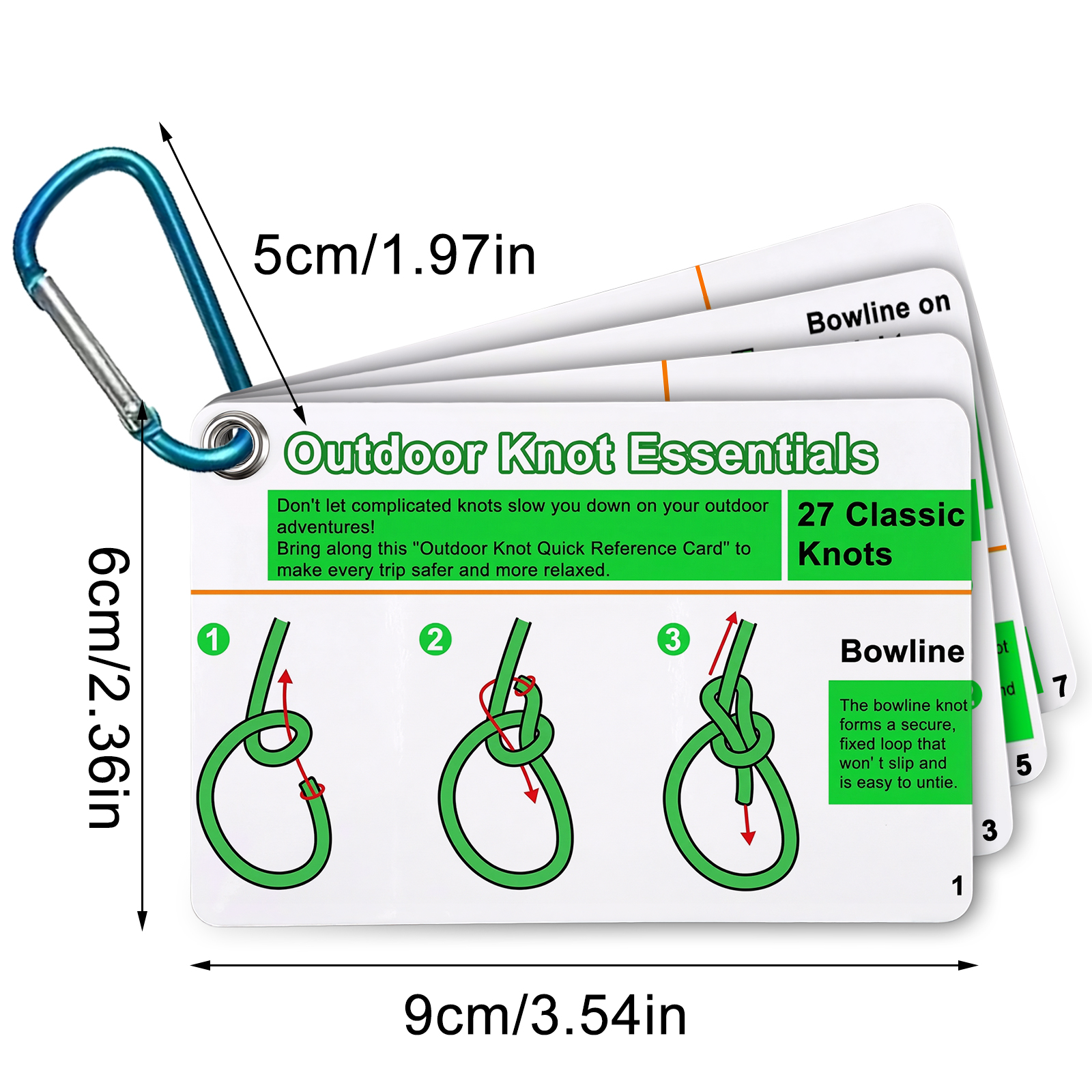 AliExpress 7PCS/SET Outdoor Knot Essentials Cards 27 Classic Knots Guide with Mini Carabiner, Durable Pocket Reference for Camping Backpack, view 6