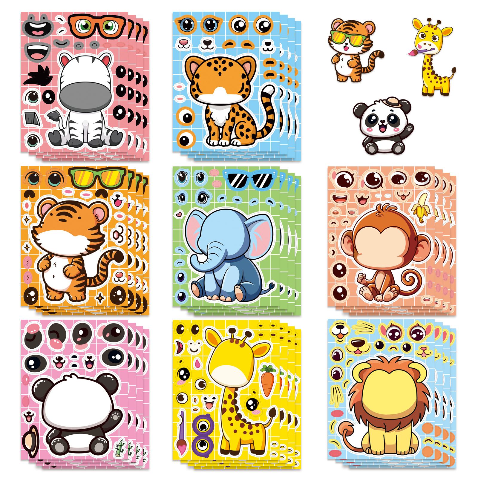 AliExpress 8/16/24PCS Cartoon Animal Puzzle Stickers Make a Face Cartoon Decals Stationery Notebook Phone Laptop Decoration Stickers
