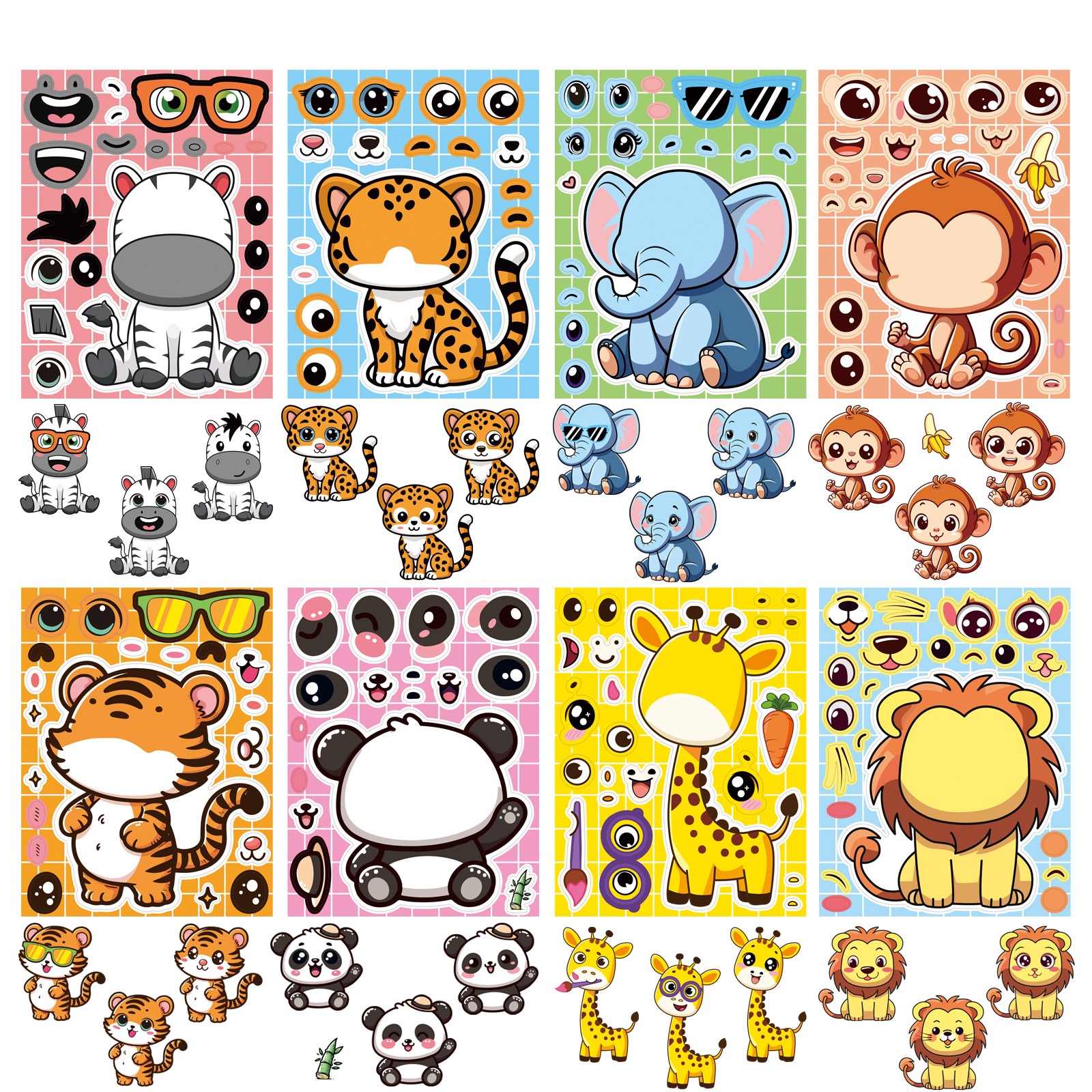 AliExpress 8/16/24PCS Cartoon Animal Puzzle Stickers Make a Face Cartoon Decals Stationery Notebook Phone Laptop Decoration Stickers, view 3