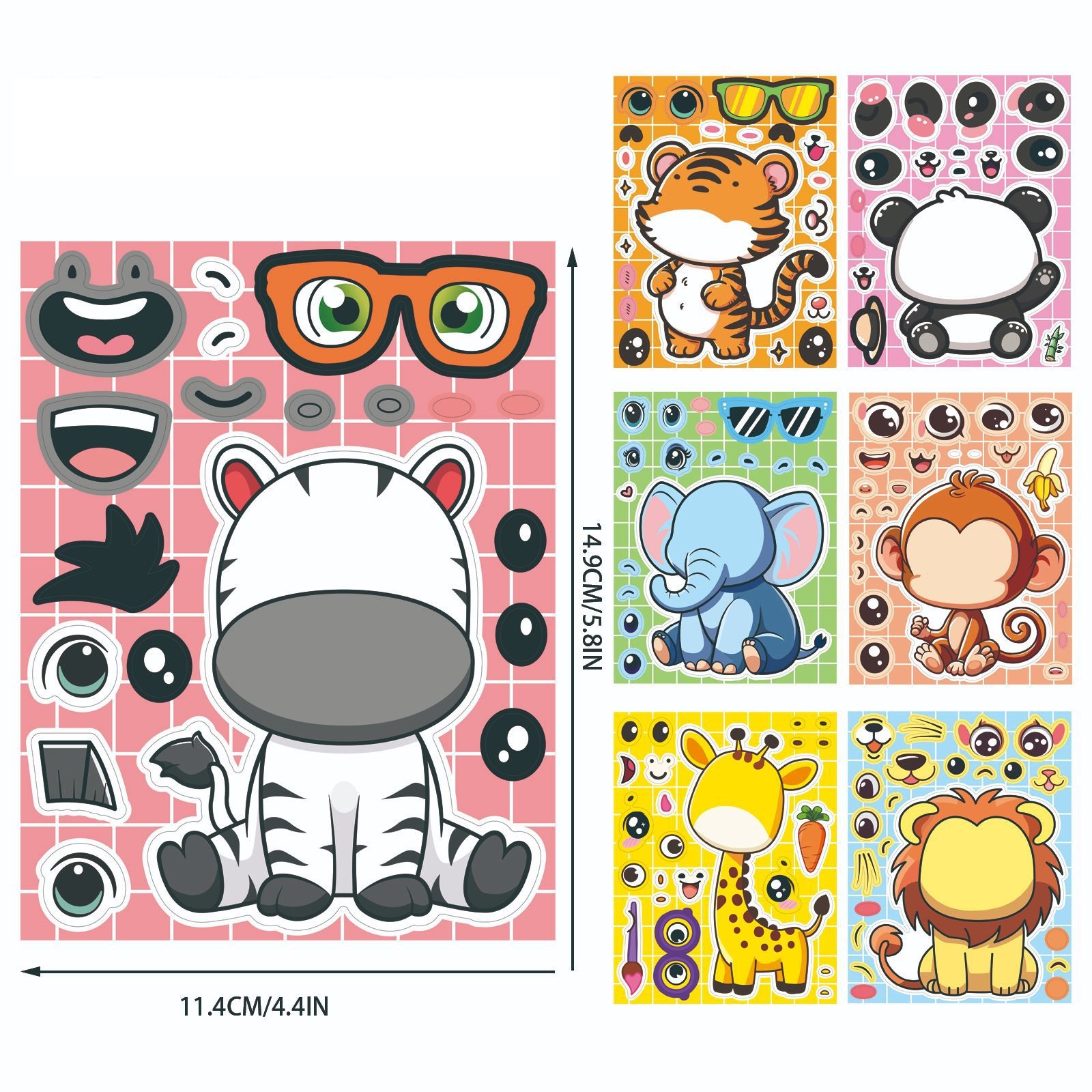 AliExpress 8/16/24PCS Cartoon Animal Puzzle Stickers Make a Face Cartoon Decals Stationery Notebook Phone Laptop Decoration Stickers, view 4
