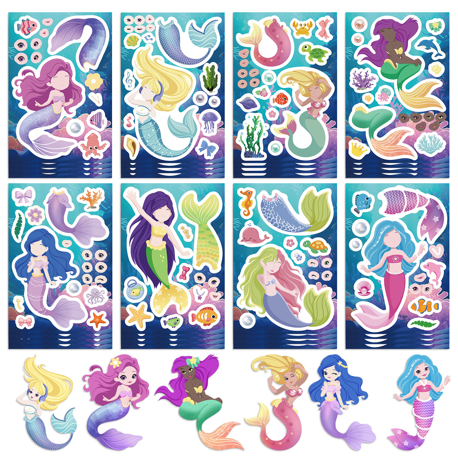AliExpress 8/16/24pcs Cute Mermaid Princess Puzzle Stickers Make a Face Children DIY Toys Assemble Sticker Party Favor Gifts
