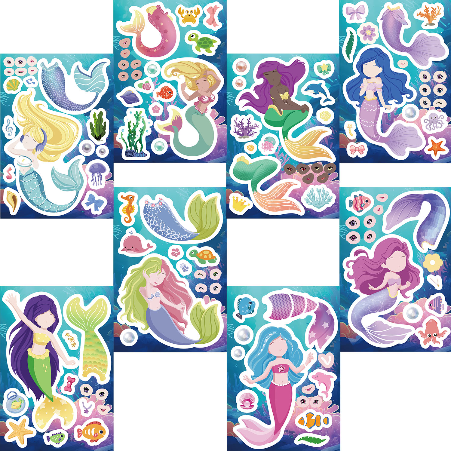 AliExpress 8/16/24pcs Cute Mermaid Princess Puzzle Stickers Make a Face Children DIY Toys Assemble Sticker Party Favor Gifts, view 4