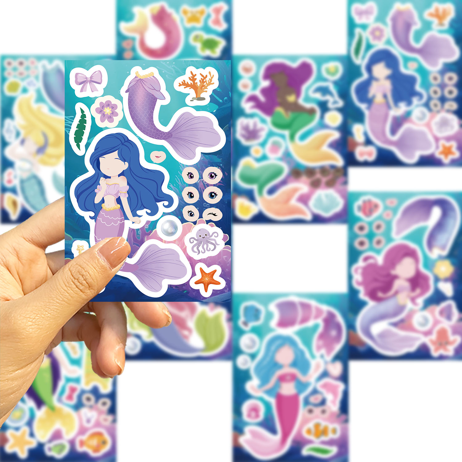 AliExpress 8/16/24pcs Cute Mermaid Princess Puzzle Stickers Make a Face Children DIY Toys Assemble Sticker Party Favor Gifts, view 5