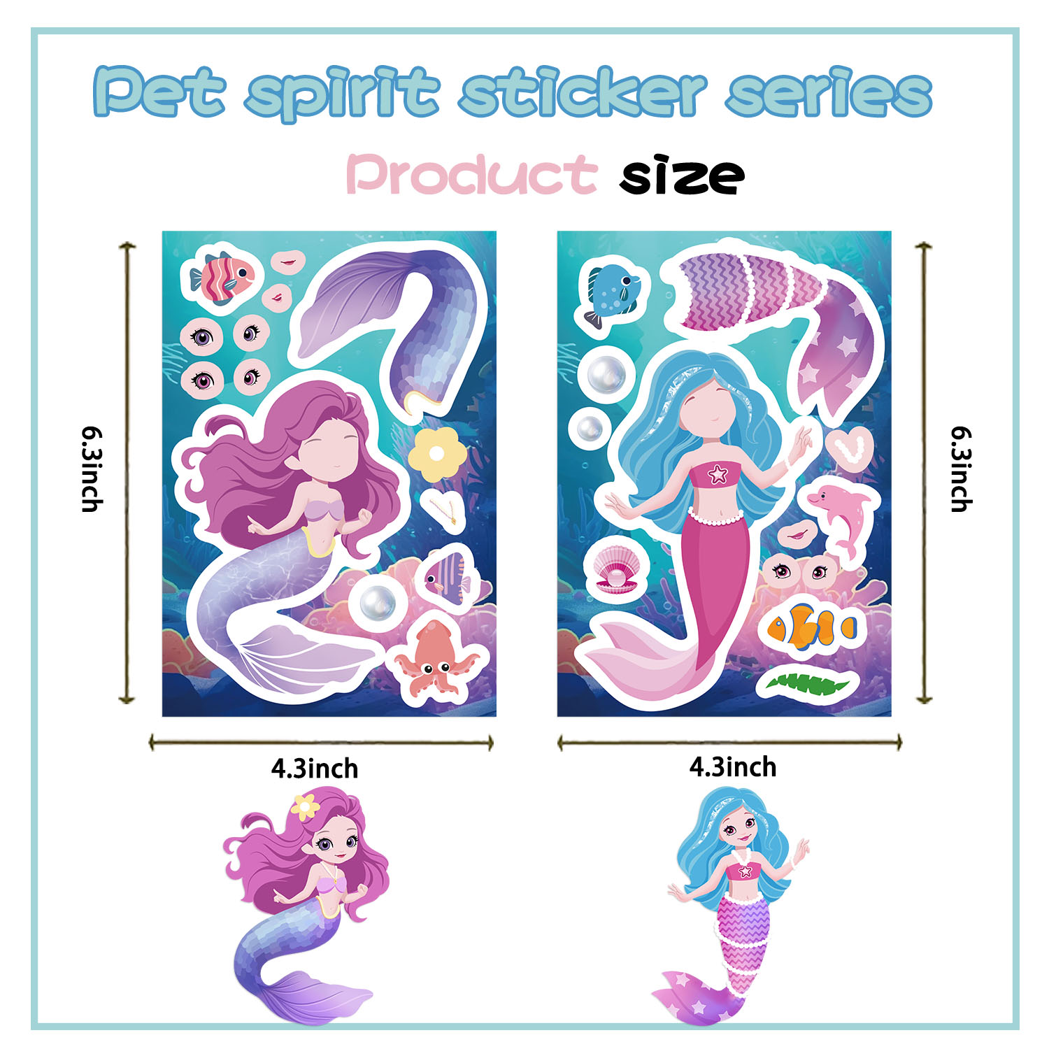 AliExpress 8/16/24pcs Cute Mermaid Princess Puzzle Stickers Make a Face Children DIY Toys Assemble Sticker Party Favor Gifts, view 6