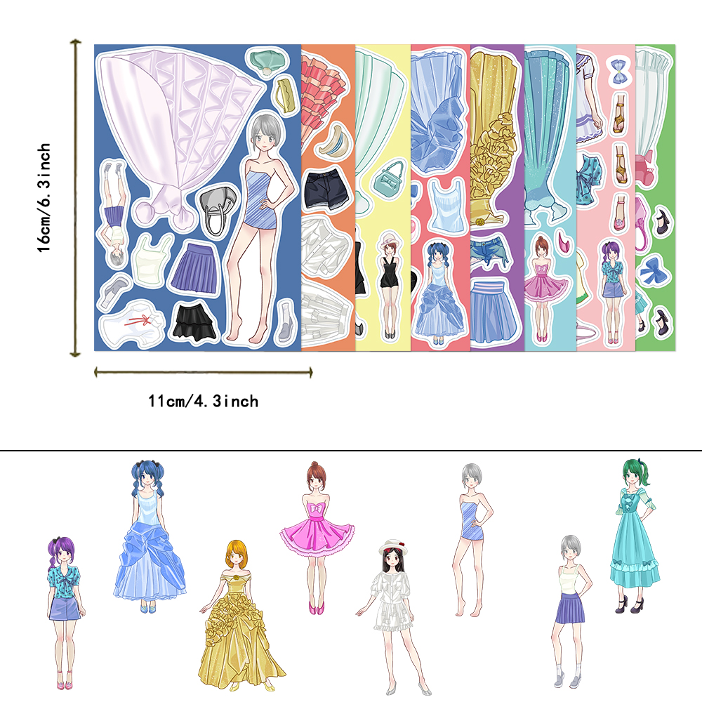 AliExpress 8/16/32PCS Princess Costume Puzzle Stickers for ' Hearts Fun Dress Up Matching Creative Handbooks Waterproof Stickers, view 6