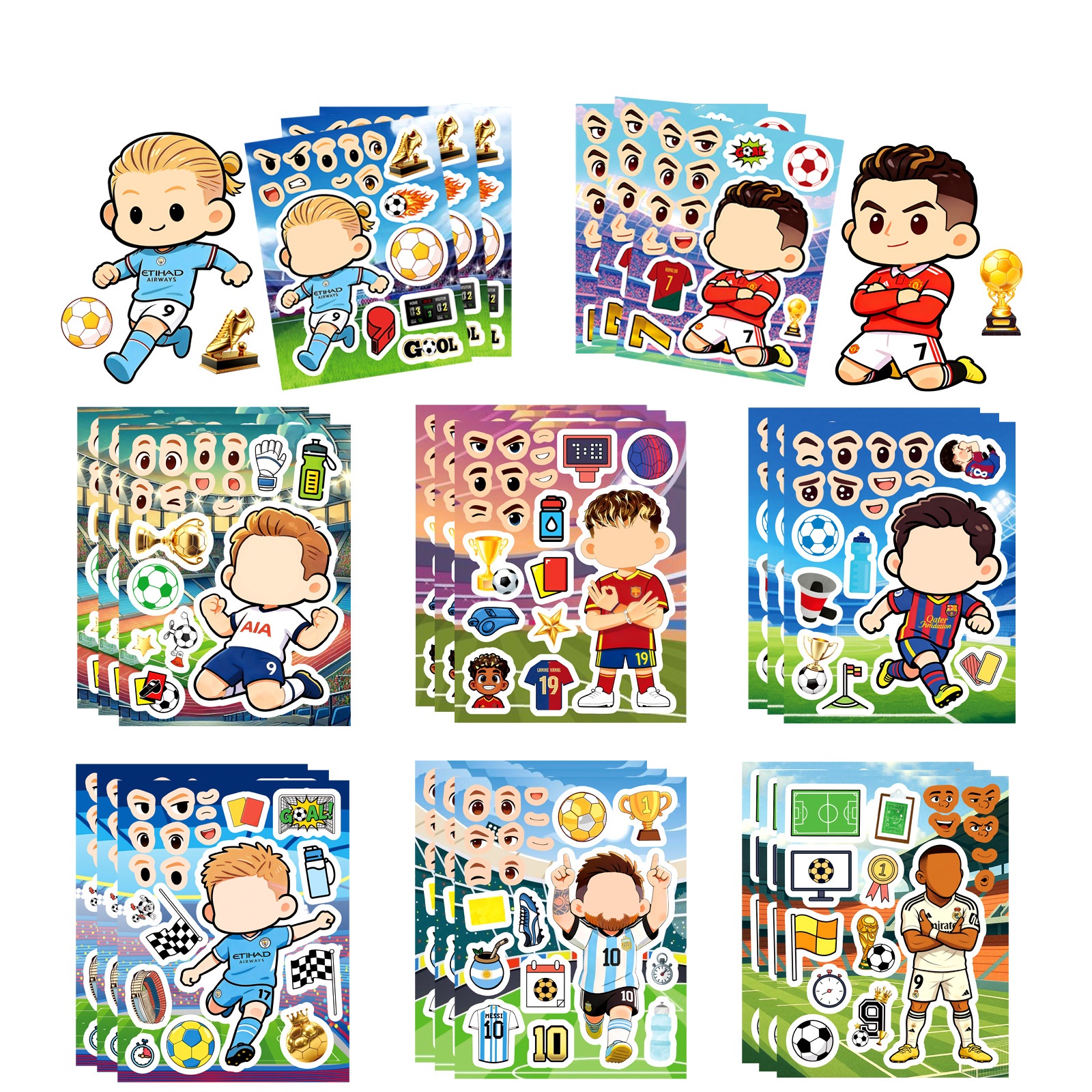 AliExpress 8/16 Pcs Cartoon Little Soccer Player Make A Face Stickers, Educational DIY for Cup Diary Helmet Skate Storage Box Decals