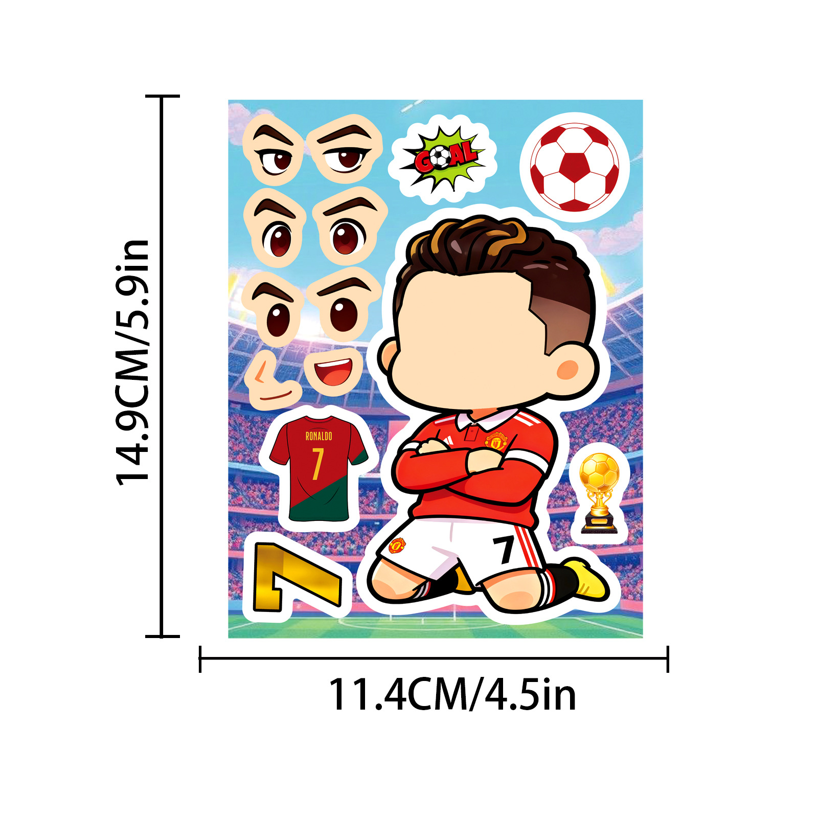 AliExpress 8/16 Pcs Cartoon Little Soccer Player Make A Face Stickers, Educational DIY for Cup Diary Helmet Skate Storage Box Decals, view 2