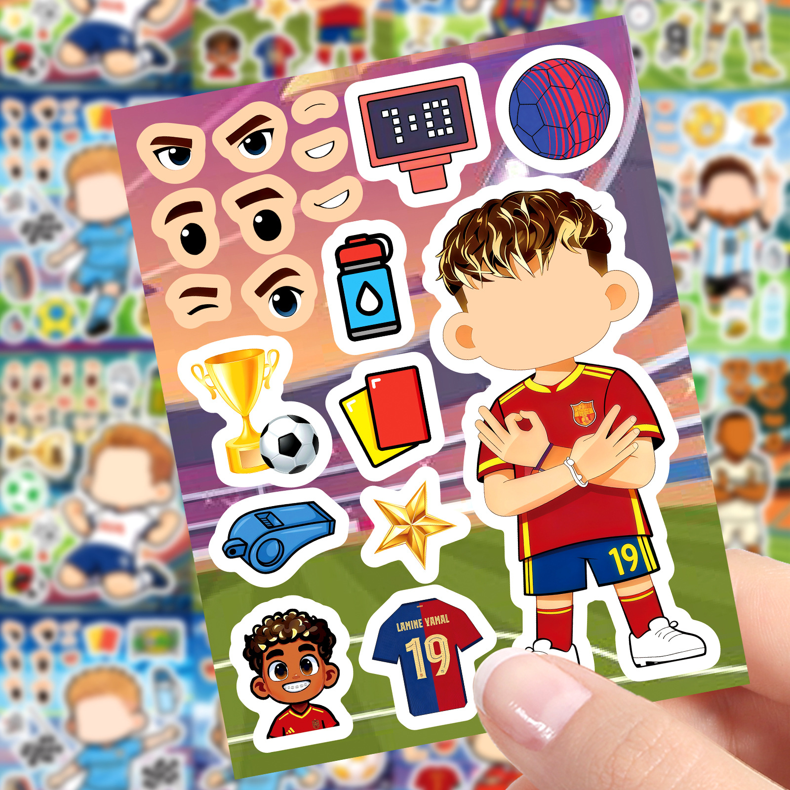 AliExpress 8/16 Pcs Cartoon Little Soccer Player Make A Face Stickers, Educational DIY for Cup Diary Helmet Skate Storage Box Decals, view 4