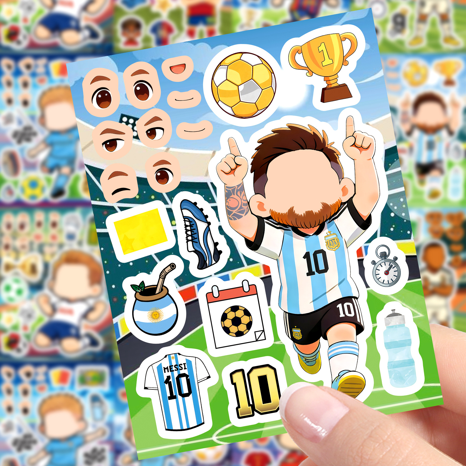 AliExpress 8/16 Pcs Cartoon Little Soccer Player Make A Face Stickers, Educational DIY for Cup Diary Helmet Skate Storage Box Decals, view 5