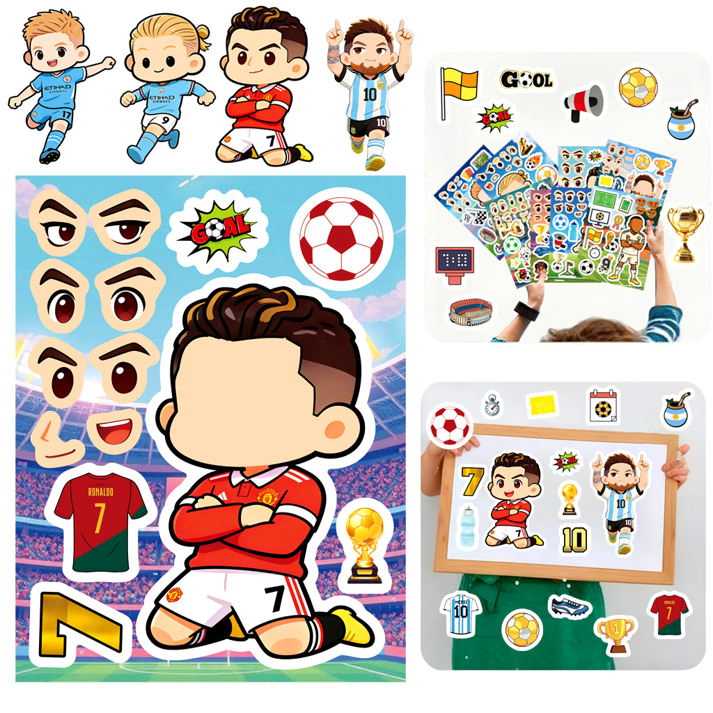 AliExpress 8/16 Pcs Cartoon Little Soccer Player Make A Face Stickers, Educational DIY for Cup Diary Helmet Skate Storage Box Decals, view 6