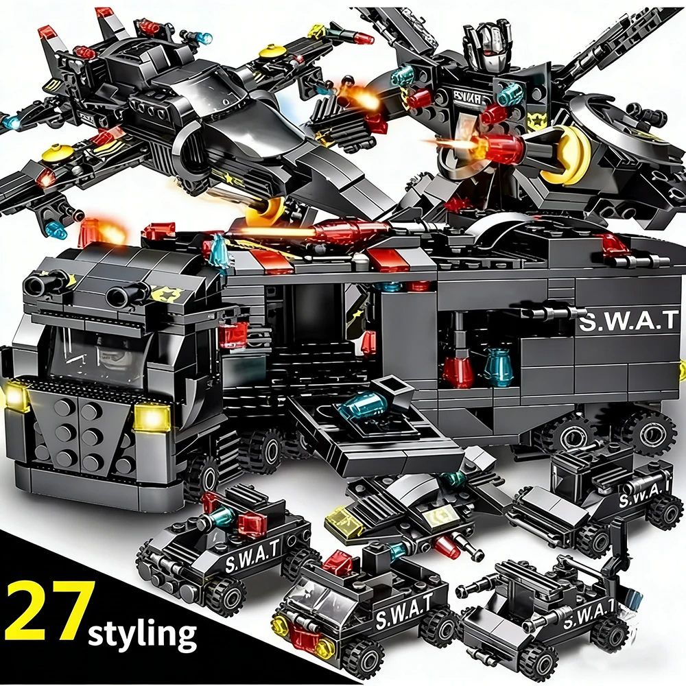 AliExpress 8-in-1 SWAT 585-Piece Set: Police Command Truck and City Helicopter Building Block Kit – Educational Gift Toys, view 4