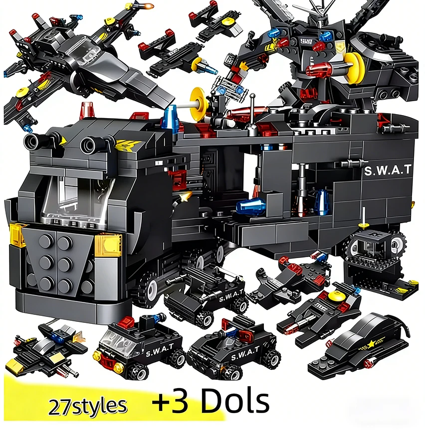 AliExpress 8-in-1 SWAT 585-Piece Set: Police Command Truck and City Helicopter Building Block Kit – Educational Gift Toys, view 5