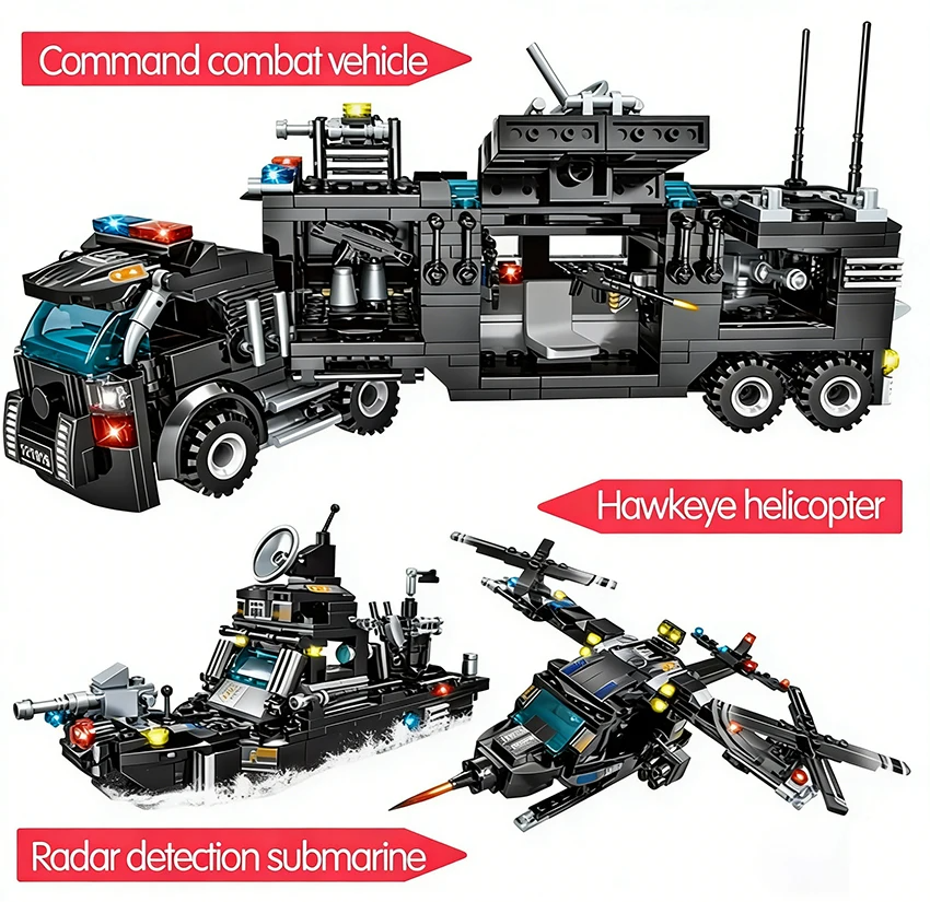 AliExpress 8-in-1 SWAT 585-Piece Set: Police Command Truck and City Helicopter Building Block Kit – Educational Gift Toys, view 6