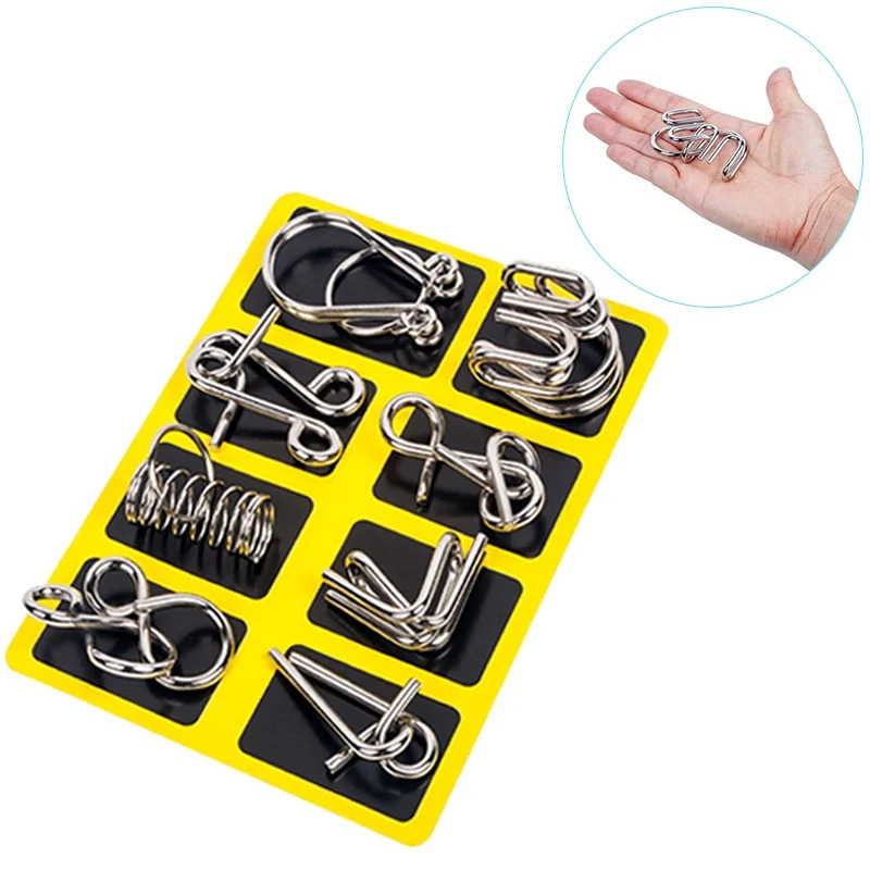 AliExpress 8 Pcs Metal Wire Puzzle Set, Brain Teaser IQ Logic Games for Adults, Challenging Montessori Mind Puzzles for Focus & Skill Train, view 2
